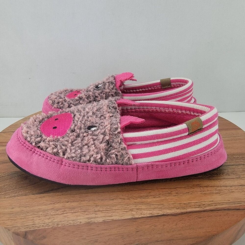 Acorn Kids Girls Size 3-4 Pink Pig Slip On Loafer Faux Fur Slippers